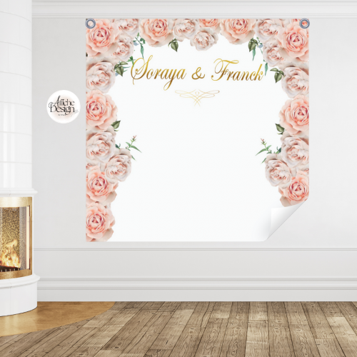 soraya franck Mariage – Cadre floral roses foncées - Réf.FI11