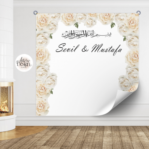 Arc en fleurs beiges-Réf.FI34 affiche personnalisée fleurs