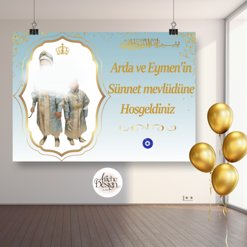 Bleu et or avec photo-Réf.ENF08 affiche personnalisée