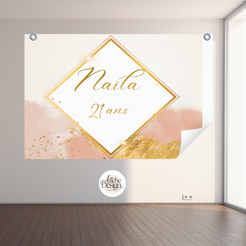 Anniversaire – Cadre or sur fond rose doré-Réf.ANN19