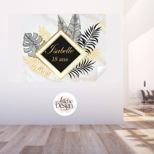 Anniversaire – Feuilles noires et dorées-Réf.ANN06