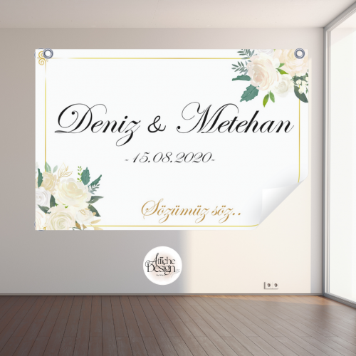 Fleurs blanches et cadre doré- Réf.FI13 Mariage – Fleurs blanches et cadre doré-Réf.FI13