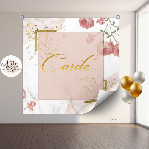 Anniversaire – Fleurs sur fond rose poudré-Réf.ANN30