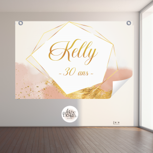 Anniversaire – Fond rose et doré-Réf.ANN10