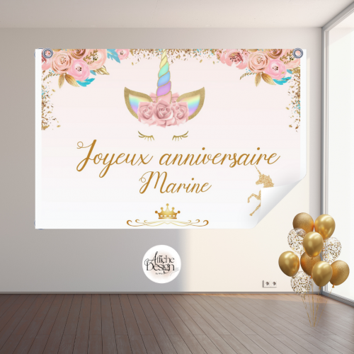 Licorne avec fleurs roses -Réf.ENF21 (1) Enfants – Licorne avec fleurs roses – Réf.ENF21