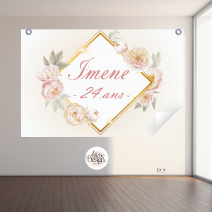 Anniversaire – Rose poudre avec cadre doré -Réf.ANN04