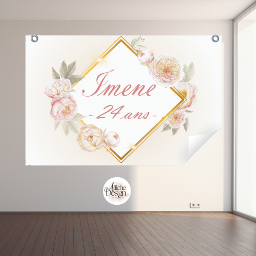 Anniversaire – Rose poudre avec cadre doré -Réf.ANN04