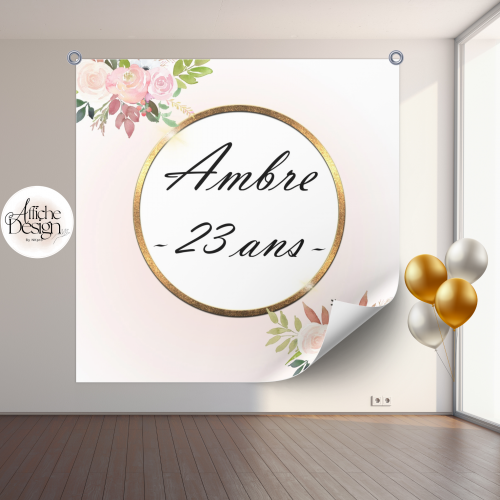 Anniversaire – Rose poudre avec rond doré-Réf.ANN03