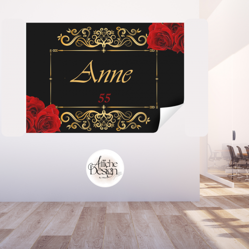 Anniversaire – Roses rouges sur fond noir-Réf.ANN02