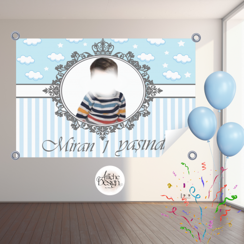 nuages et rayures bleu ciel avec photo-Réf.ENF42 Enfants – nuages et rayures bleu ciel avec photo – Réf.ENF42