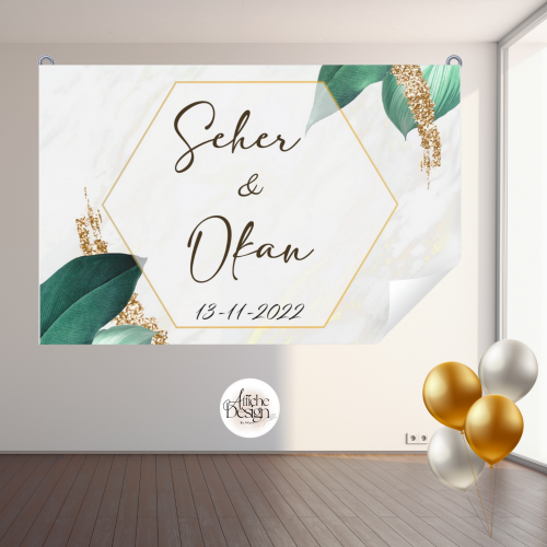 vert et doré avec feuilles Réf.FI23 Mariage – vert et doré avec feuilles-Réf.FI23