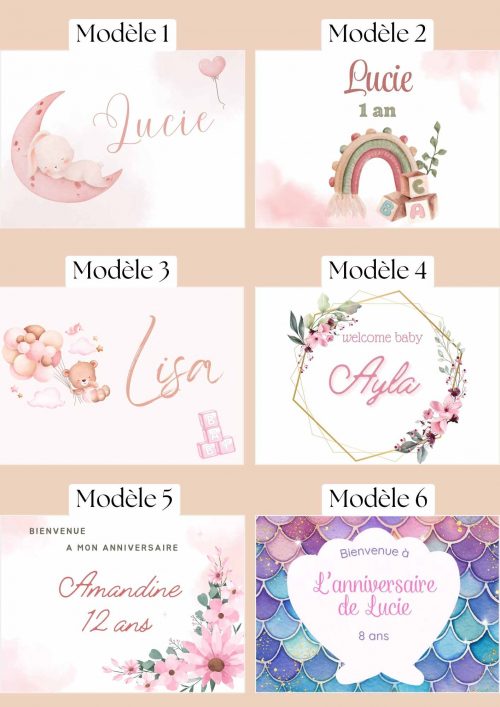 15 modèles au choix - Thème fille