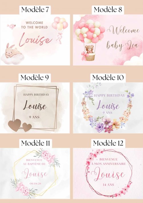 15 modèles au choix - Thème fille