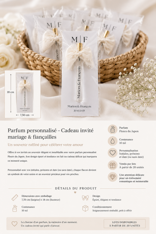 Parfum personnalisé – Cadeau invité mariage, fiançailles & événements